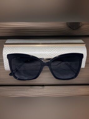 Jimmy Choo NIB Macis Black Swarovski Crystal/Metal Butterfly Sunglasses W/Case
